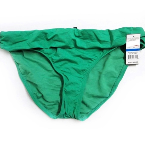 Kenneth Cole Reaction Green Banded Side Shirred Hipster Bikini Bottoms - Picture 4 of 9